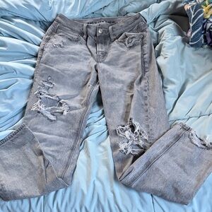 American Eagle Outfitters Distressed Light Grey Boyfriend Jeans